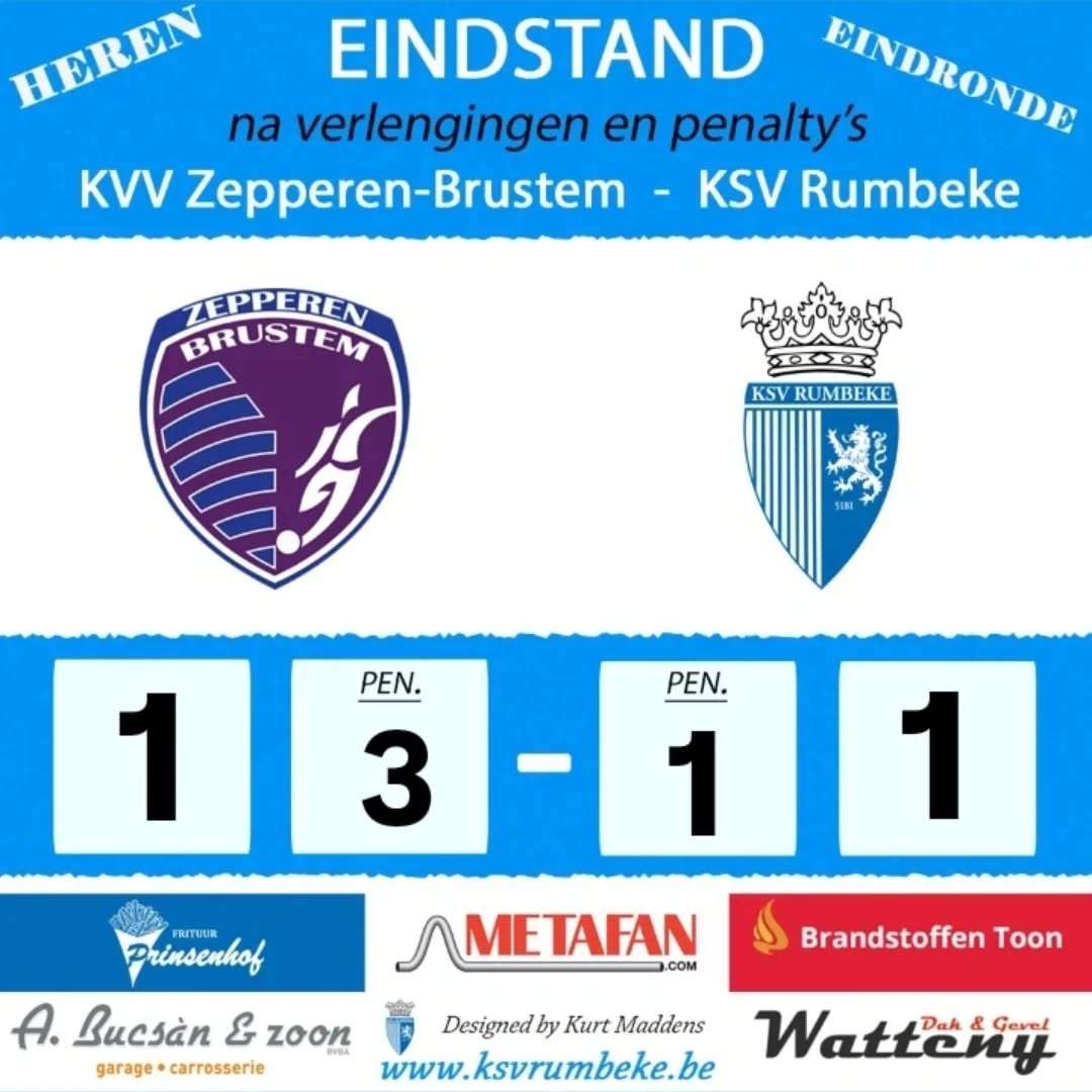 Nationaal voetbal - eindronde 3de nationale - KVV Zepperen-Brustem - KSV Rumbeke - Elfmeters bezorgen Zepperen-Brustem tweede ronde