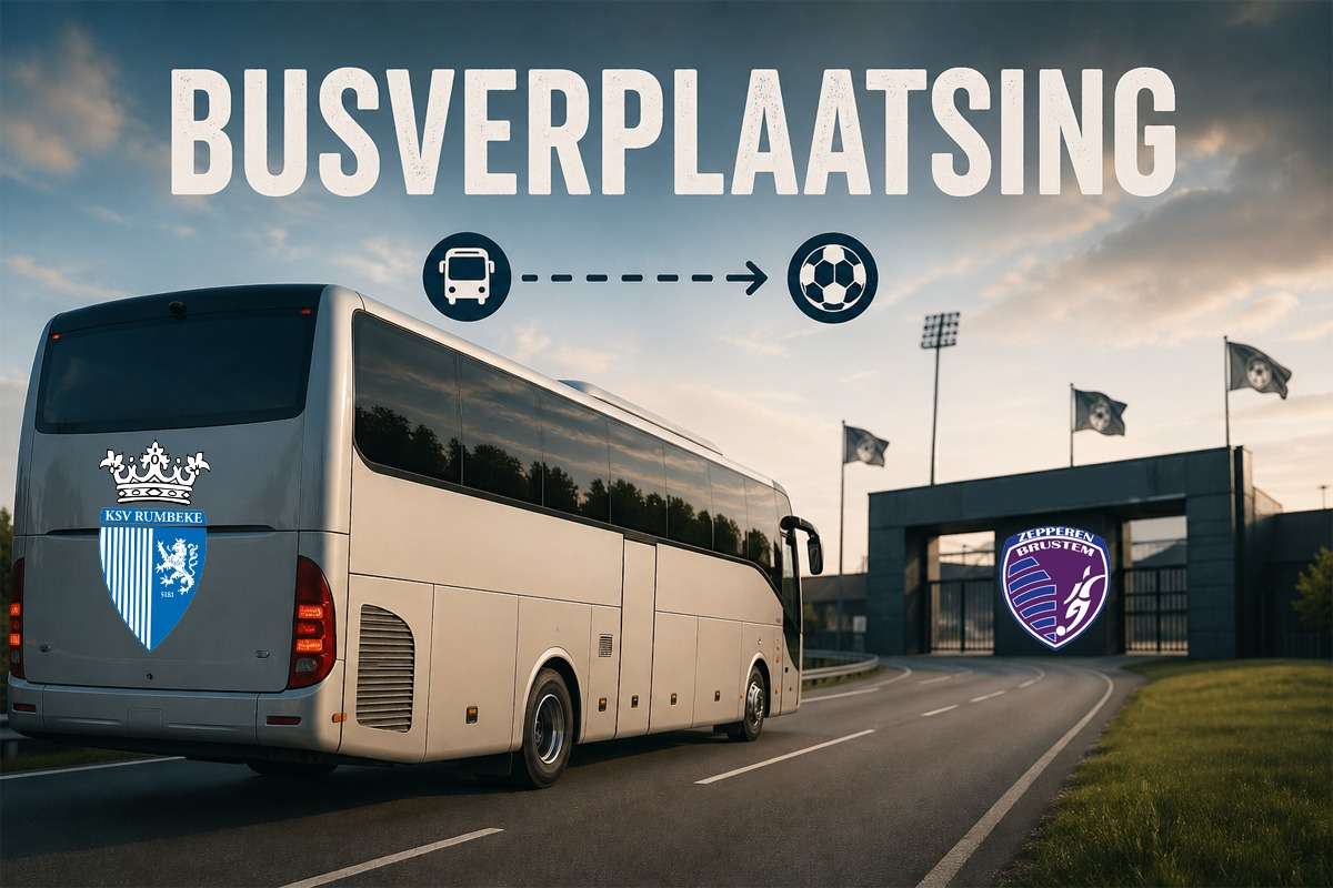 Nationaal voetbal - eindronde 3de nationale - KVV Zepperen-Brustem - KSV Rumbeke - Busje komt zo bij KSV Rumbeke