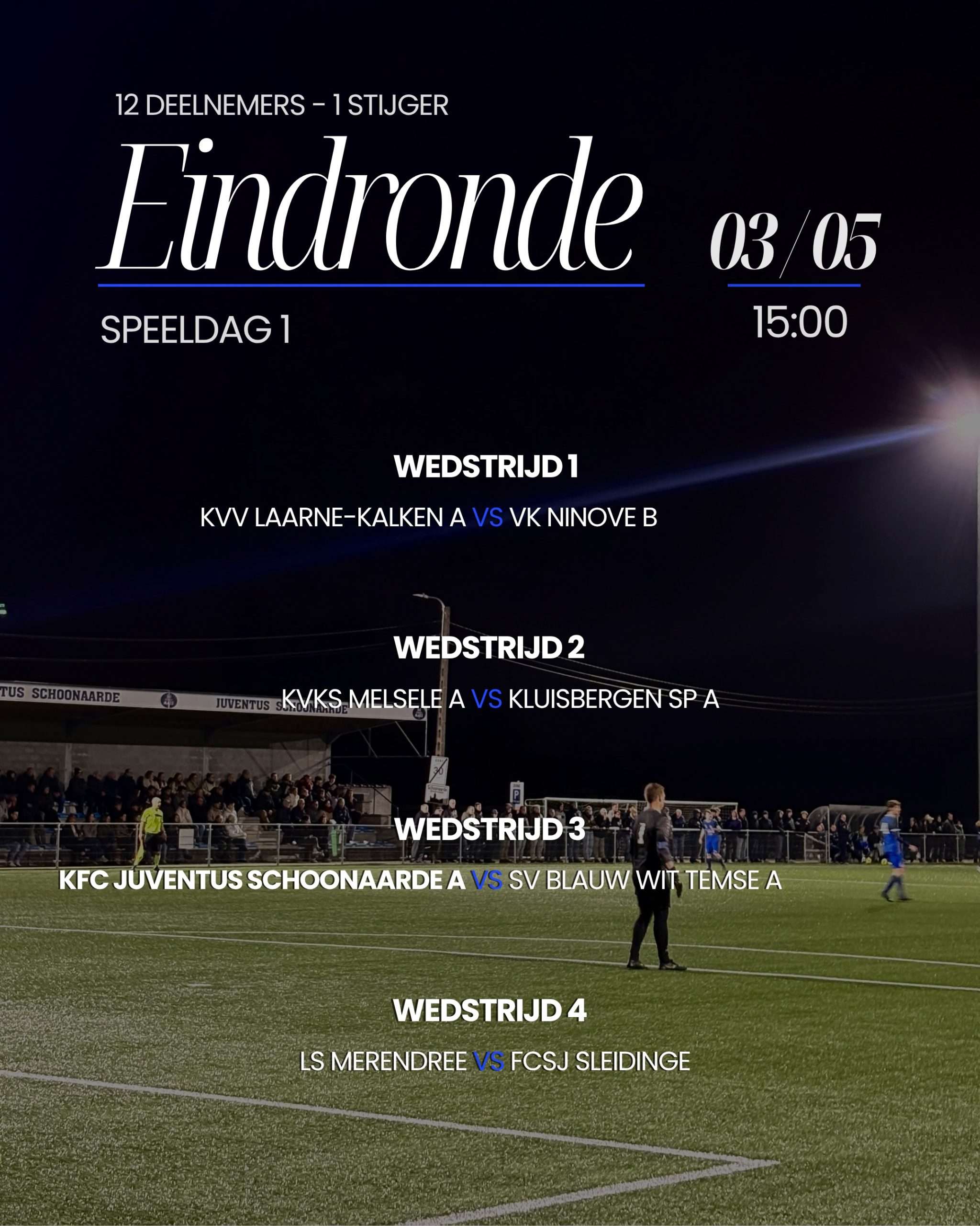 Provinciaal voetbal - eindronde 2de provinciale Oost-Vlaanderen - KFC Juventus Schoonaarde - SV Blauw-Wit Temse - Uitkijken naar KFC Juventus Schoonaarde
