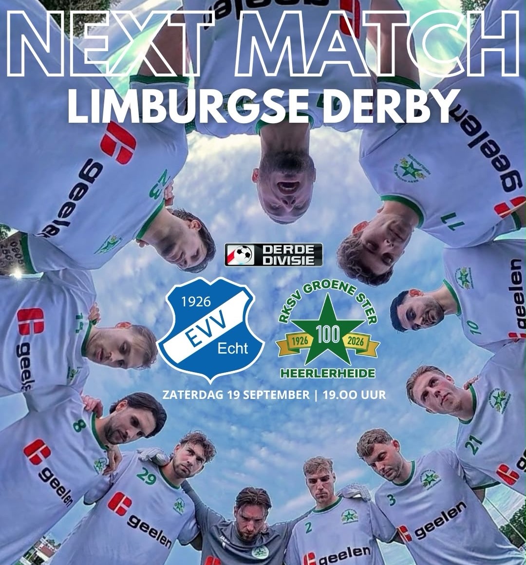 Nederlands voetbal - 3de divisie B - EVV Echt - RKSV Groene Ster Heerlerheide - Puntndeling na Limburgse derby