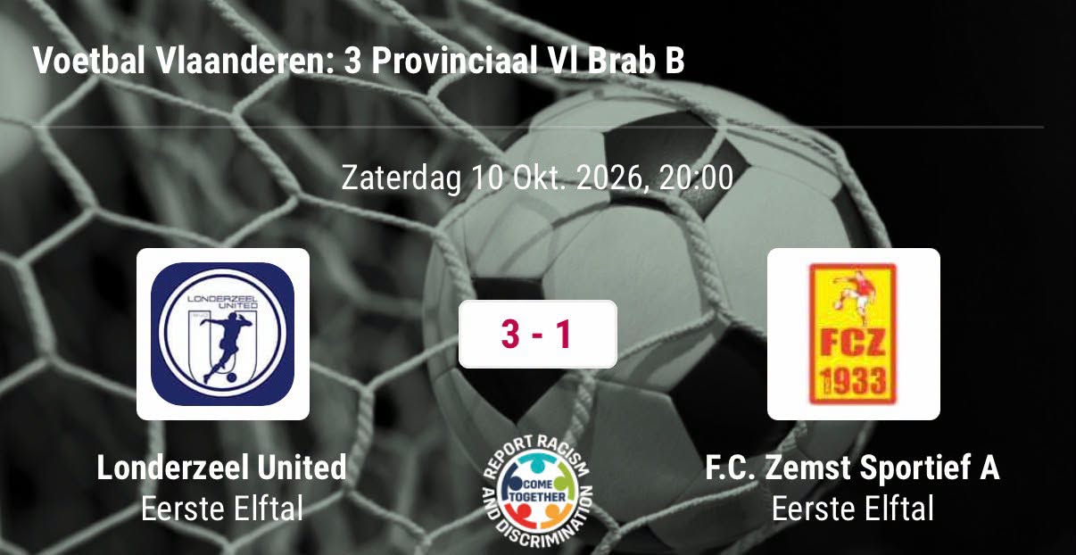 Provinciaal voetbal - 3de provinciale B Vlaams-Brabant - Londerzeel United - Nieuwe leider Londerzeel United sloopt de 'Muur van Zemst'