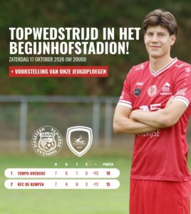 Nationaal voetbal - 2de nationale B - Tempo Overijse - KFC De Kempen - Twee promovendi spelen een absolute topper
